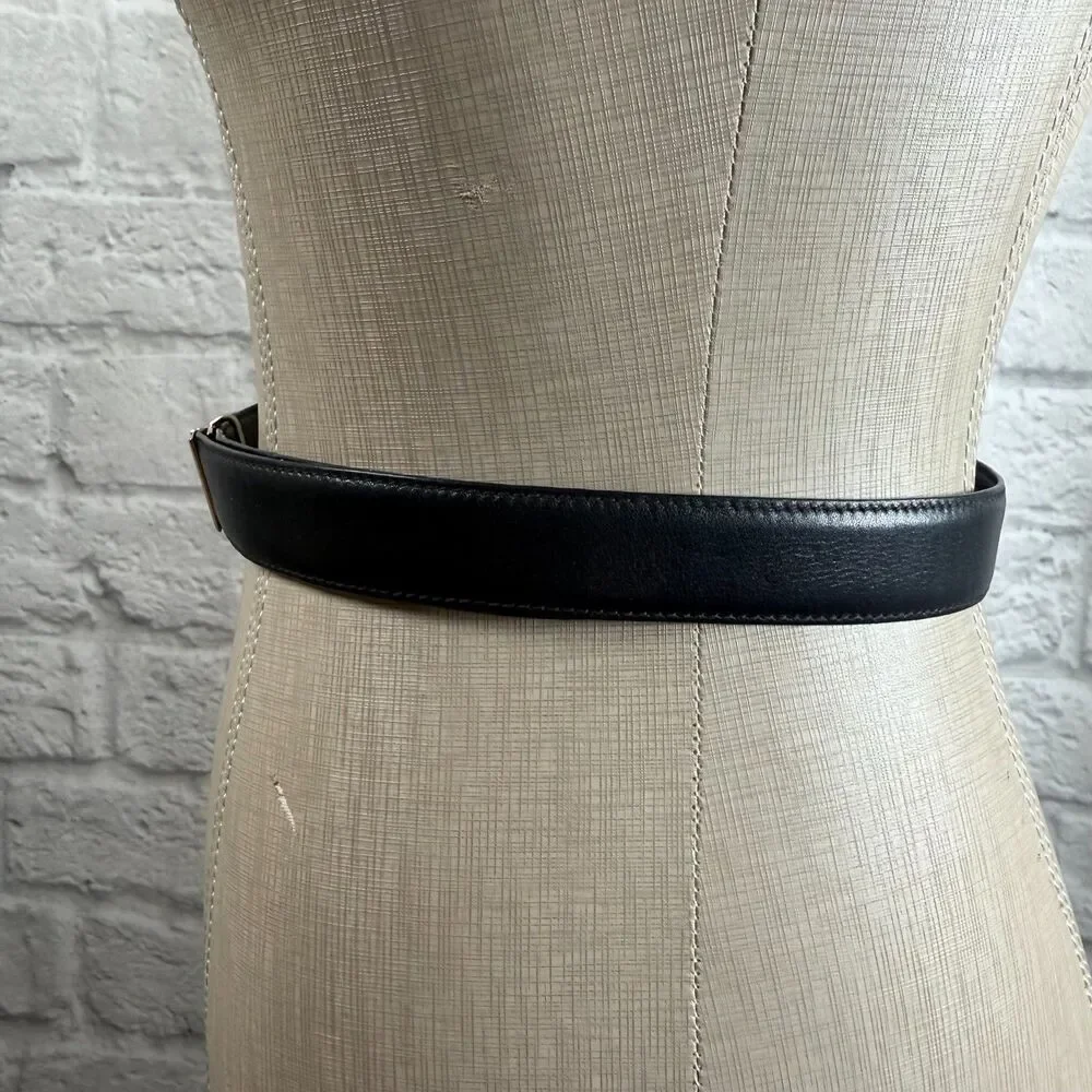 VTG Celine Horse And Carriage Women's Leather Waist Belt 32" Black Made In Italy - Picture 6 of 8